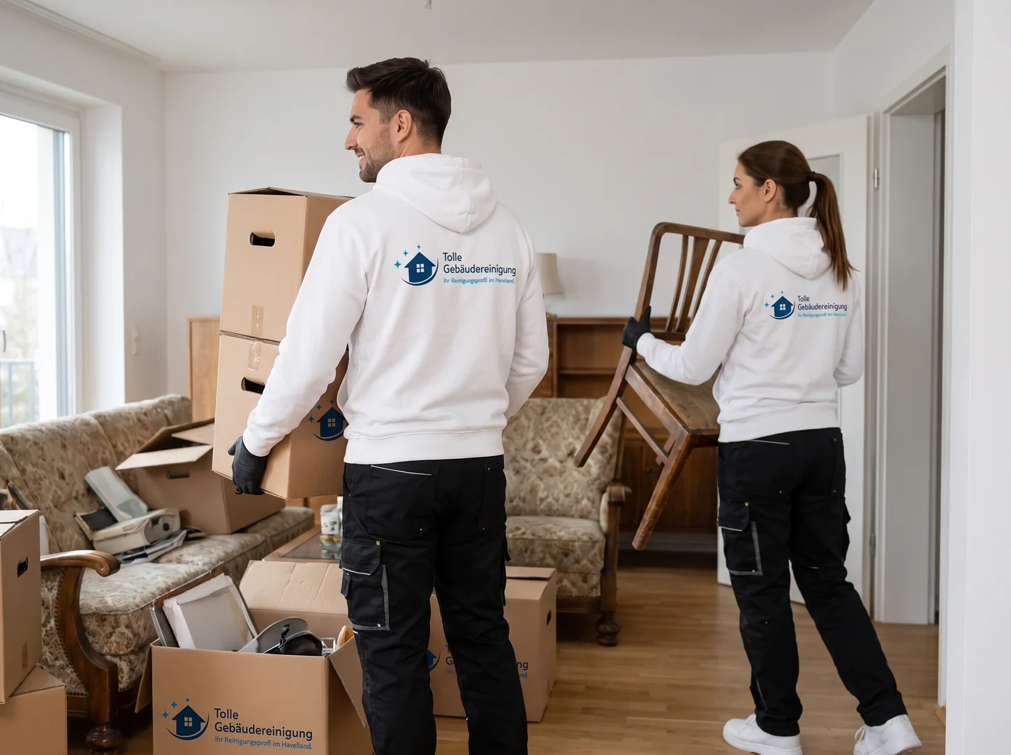 Team von Tolle Gebäudereinigung bei einer Entrümpelung in Nauen